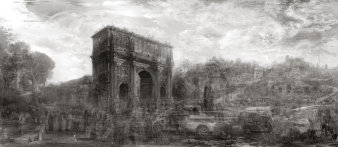 Collage in Grautönen mit dem Konstantinsbogen