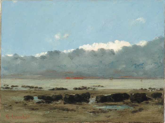 Gemälde einer steinigen Landschaft mit Wolken im Hintergrund 