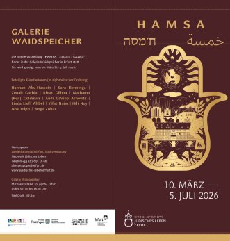 Vorschaubild Ausstellungsflyer „Hamsa, Hamsa, Hamsa“