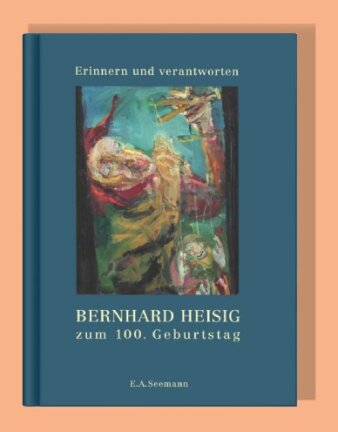 Blaues Buch mit einem Foto und Text auf einem orangefarbenen Hintergrund