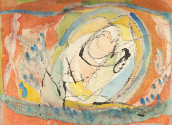 Bunte Zeichnung im Querformat in warmen Tönen