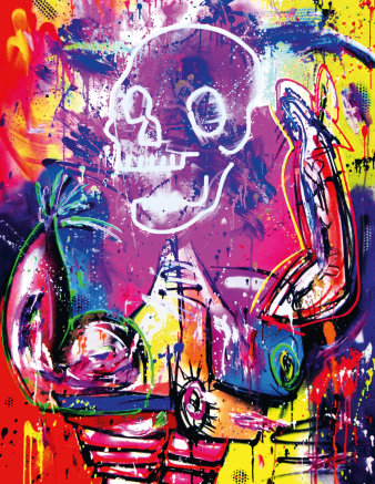 Buntes Graffiti-Gemälde mit einem Totenkopf