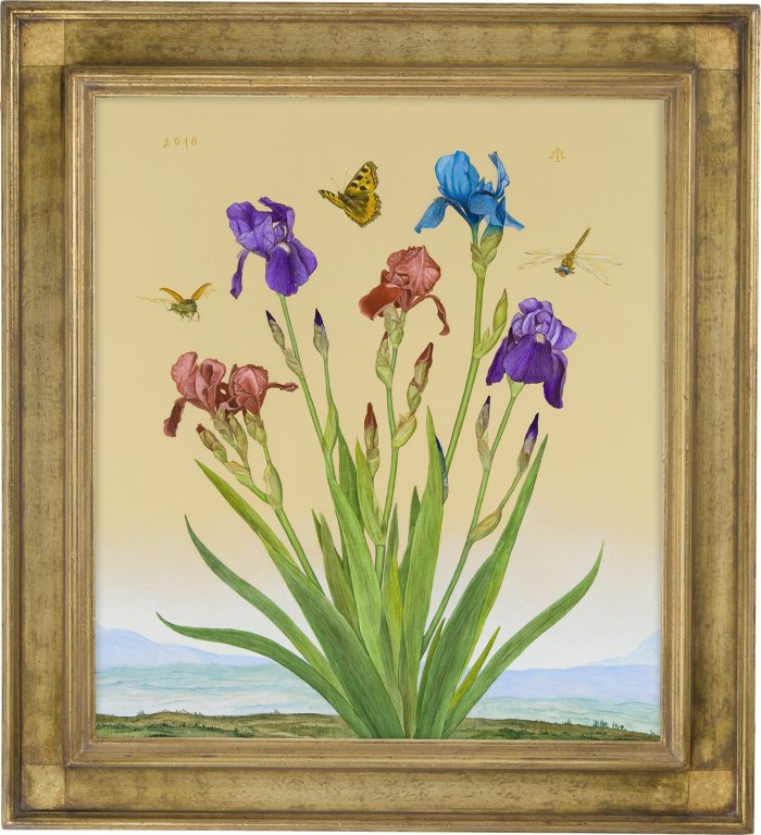 Gemälde mit bunten Blumen und Schmetterlingen 