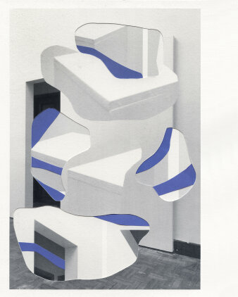 Collage aus abstrakten Formen mit weißen, grauen und Blauen Flächen